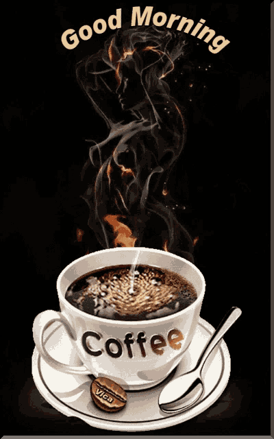 a cup of coffee on a saucer that says coffee