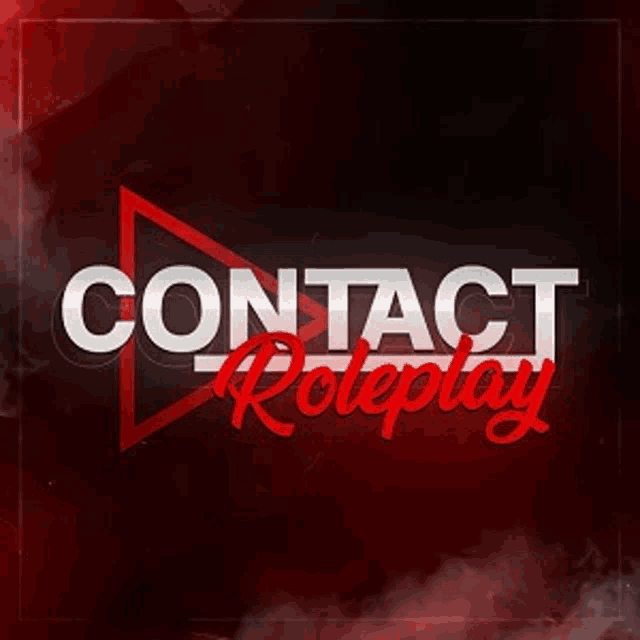 a red and white logo for contact roleplay on a dark background