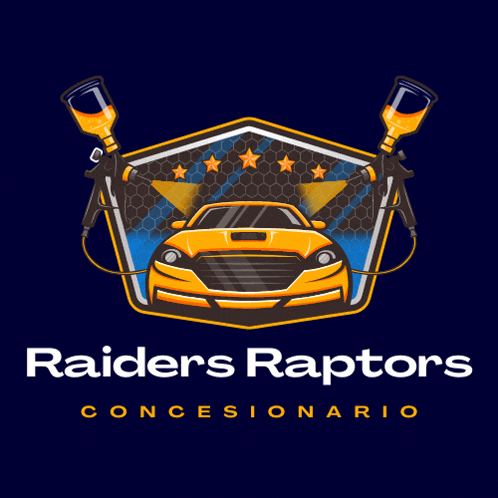 a logo for raiders raptors concesionario with a yellow car