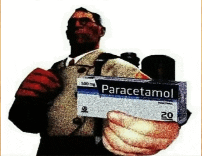 a man is holding a box of paracetamol in his hands