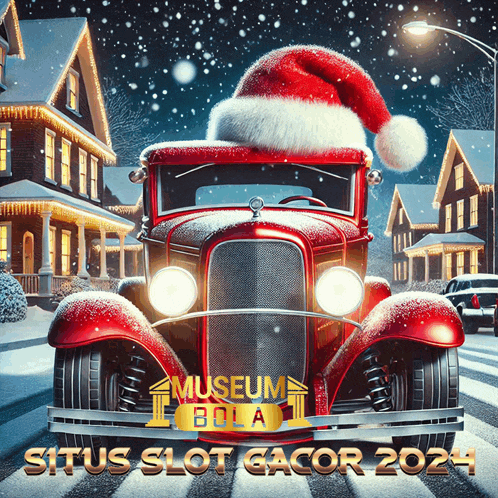 a red car wearing a santa hat is on a poster for museum bola