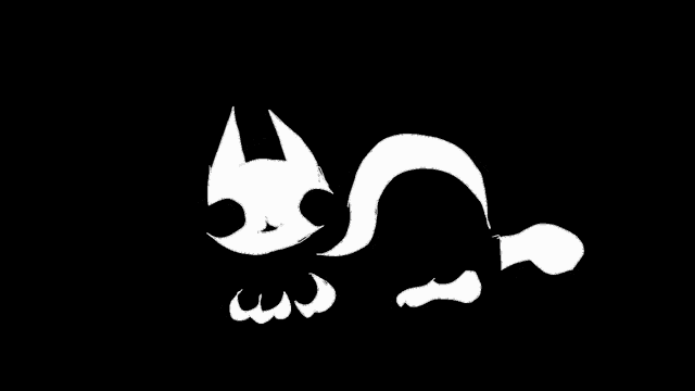 a black and white drawing of a cat on a black background