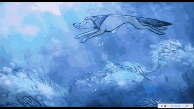 a drawing of a wolf swimming in the water with a watermark that says 00 48 49