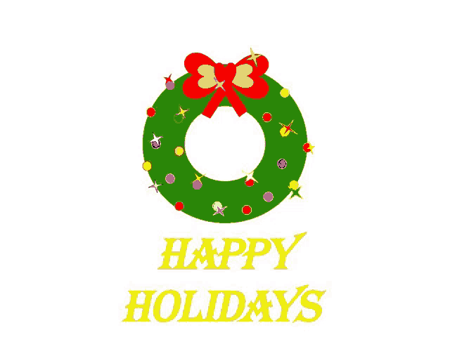 a christmas wreath with the words happy holidays in yellow