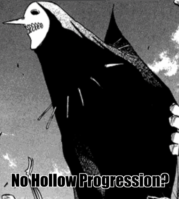 a black and white drawing of a bird with the words no hollow progression