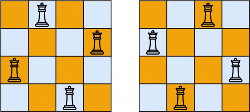 a chess board with a king and a queen on each square