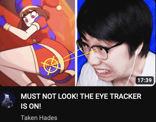 a screenshot of a video titled must not look the eye tracker is on taken hades