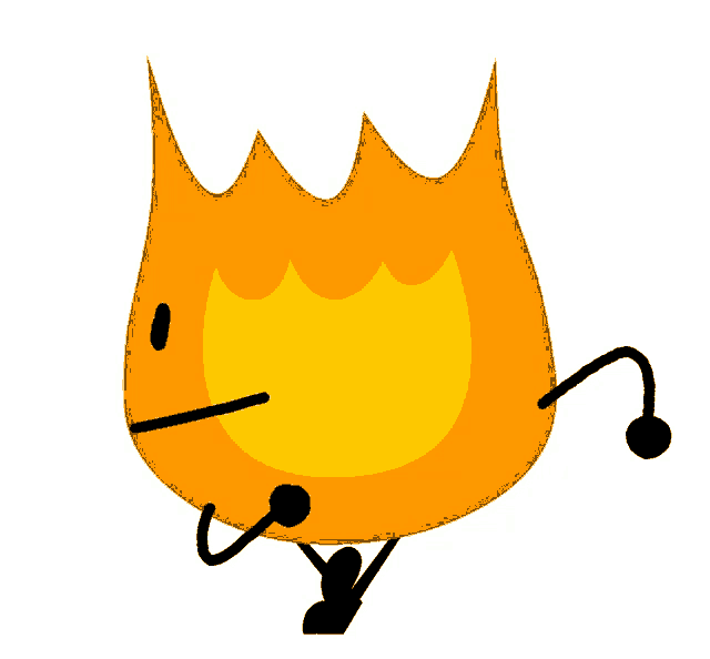 a cartoon character of a fire with arms and legs standing on a white background