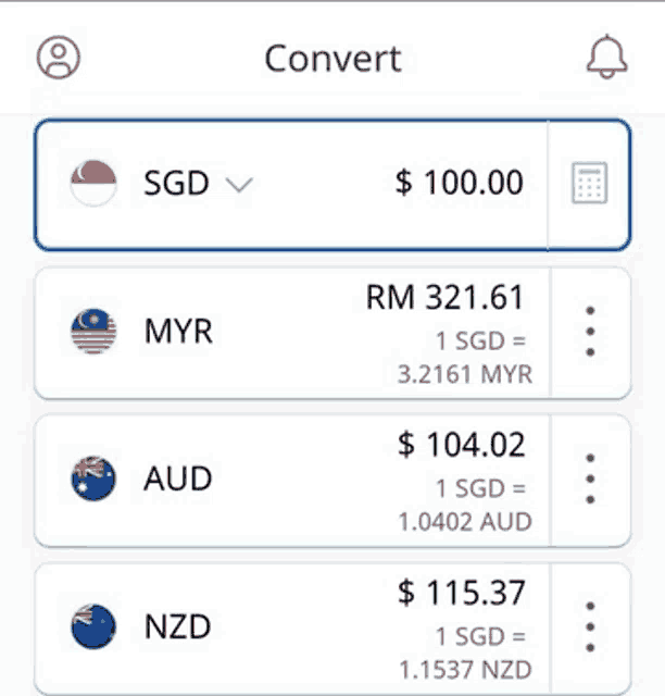 a screenshot of a currency conversion app on a phone .