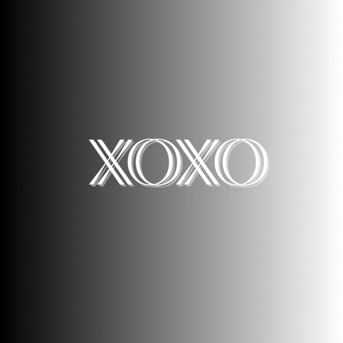 the word xoxo is on a gray background