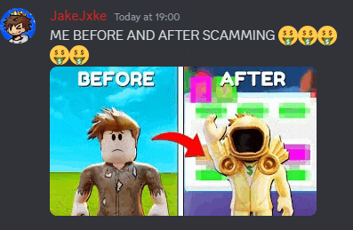 a screenshot of a video of a man before and after scamming