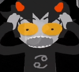 a cartoon character with yellow eyes and a black shirt that says ' r ' on it