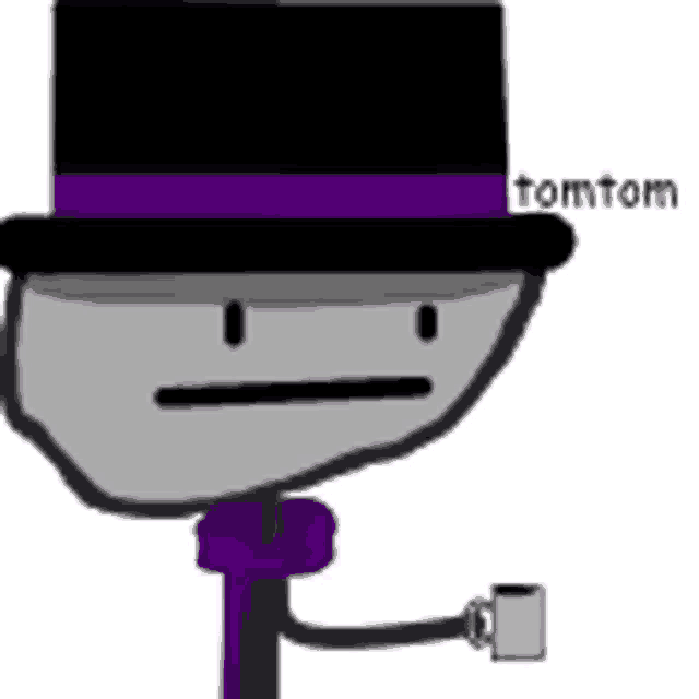 a cartoon character wearing a top hat and a purple scarf is holding a cup of coffee .