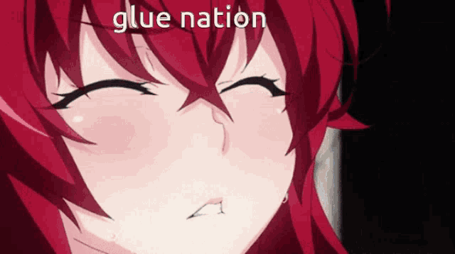 a close up of a girl 's face with the words glue nation written above her