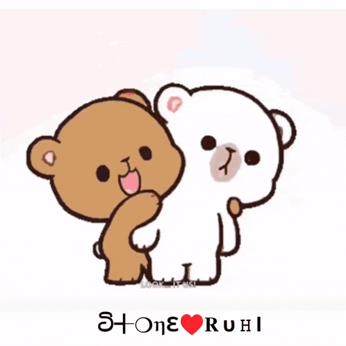 a cartoon of two teddy bears hugging each other with the words " s + one + ruhi " below them