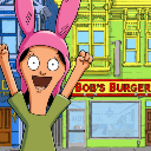 a pixel art of bob 's burger with bunny ears on