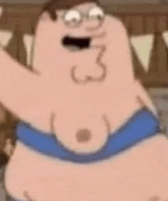 peter griffin is a cartoon character from family guy without a shirt and blue underwear .