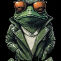 a frog wearing sunglasses and a green jacket