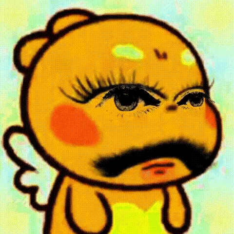 a cartoon character with a mustache and false eyelashes is wearing makeup .