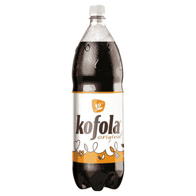 a bottle of kofola original soda has a white label