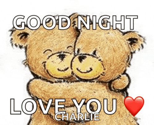 a couple of teddy bears hugging each other with the words good night love you charlie