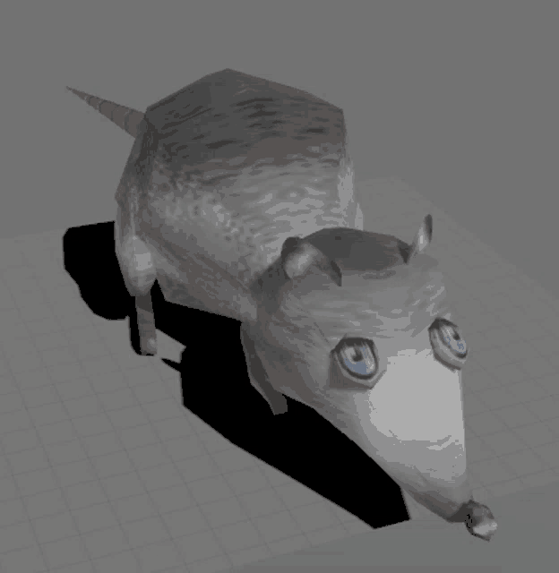 a 3d model of an opossum with blue eyes and a long nose