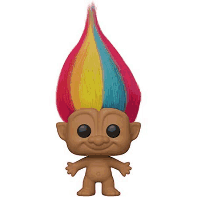 a troll with rainbow hair is a funko pop vinyl figure .