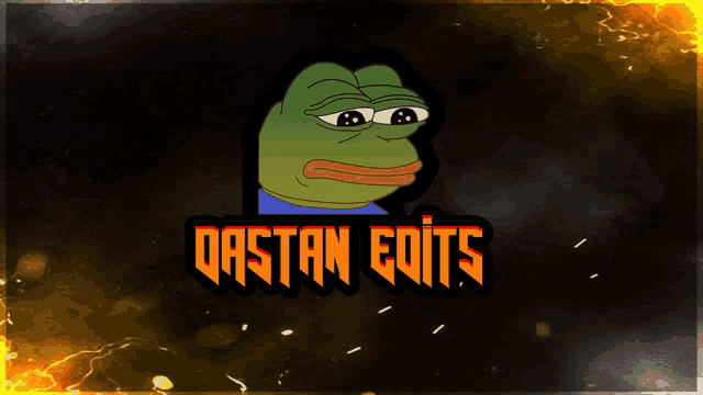 a logo for dastan edits with a sad frog on it