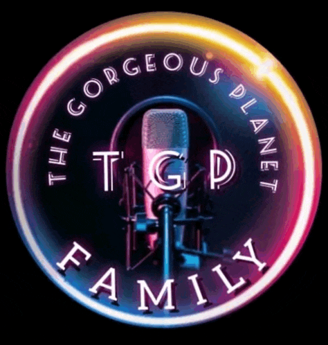 the gorgeous planet family logo with a microphone and headphones