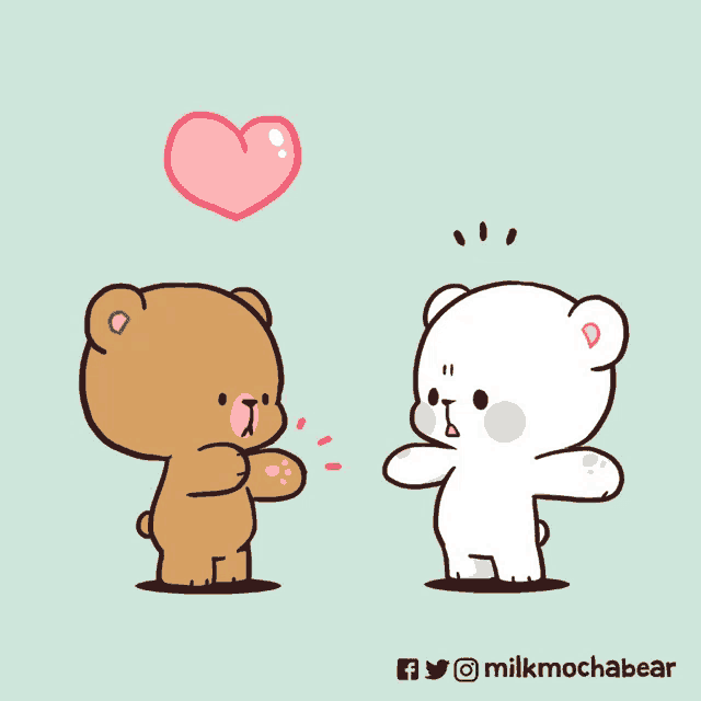 a cartoon of two teddy bears standing next to each other with a pink heart above them