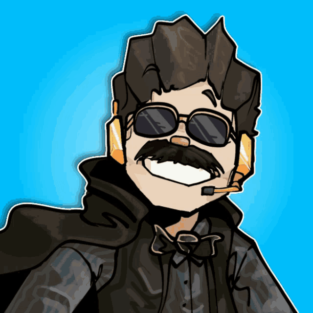 a cartoon drawing of a man with a mustache and sunglasses