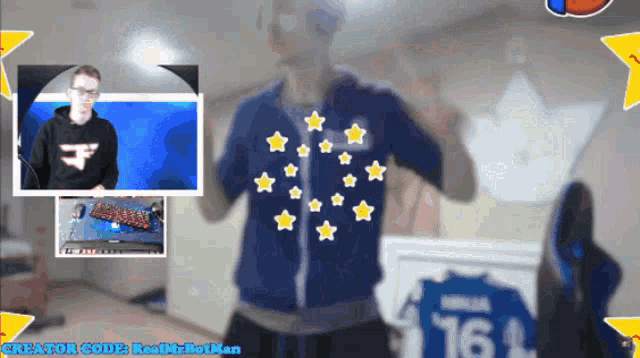 a man wearing a shirt that says 16 on it