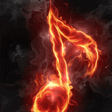 a music note that is on fire