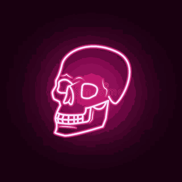 a neon skull on a dark purple background