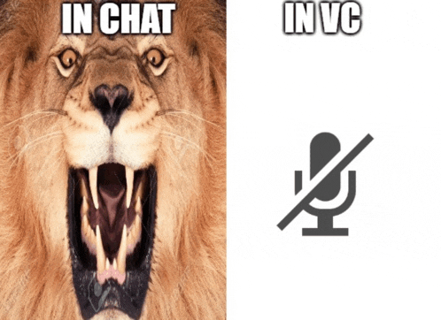 a picture of a lion next to a picture of a microphone with the words in chat and in vc