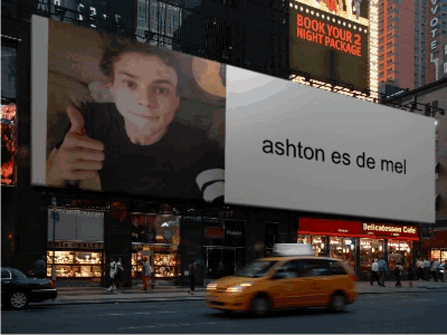 a billboard with a picture of a man and the words ashton es de mel on it