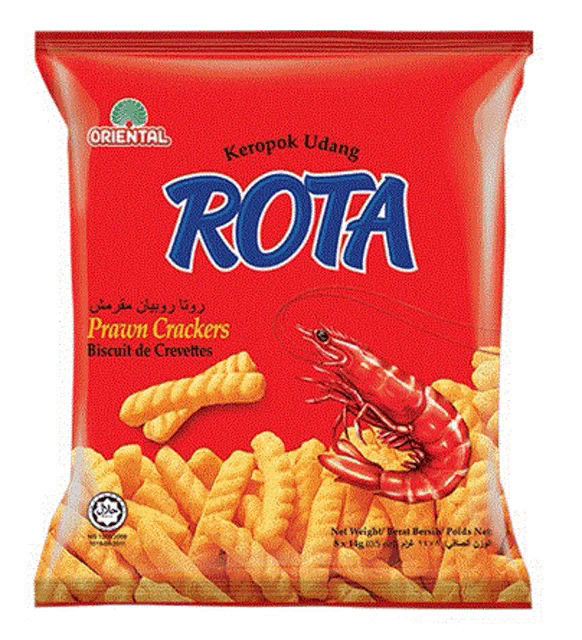 a bag of rotia prawn crackers with a picture of a shrimp on it