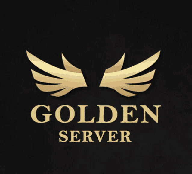 a golden server logo with a pair of wings