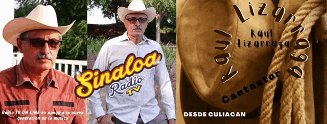 a man in a cowboy hat is on a sinaloa radio tv poster