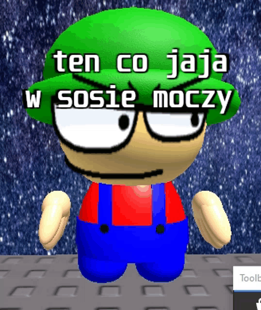 a cartoon character with the words ten co jaja w sosie moczy