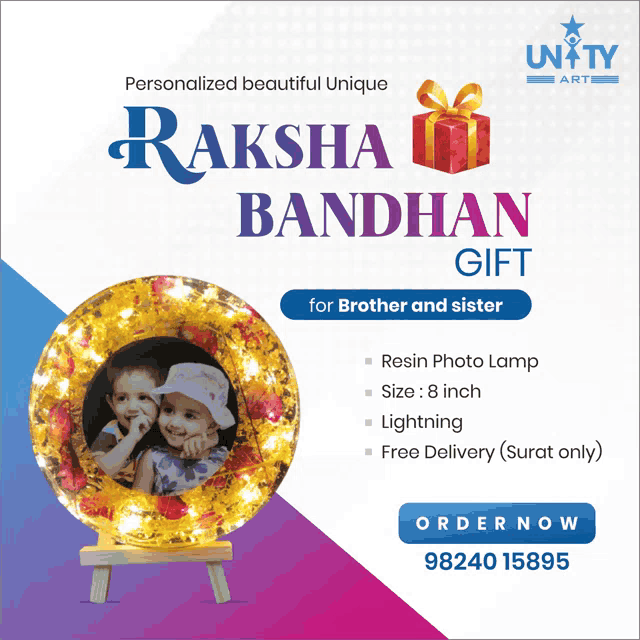 an advertisement for a personalized beautiful unique raksha bandhan gift