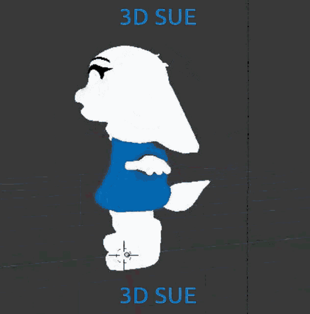 a 3d model of a white bunny with blue eyes