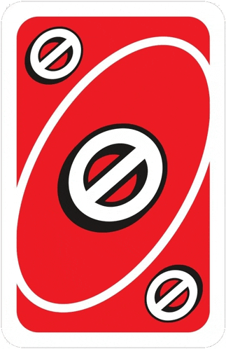 a red uno card with a black and white circle in the center