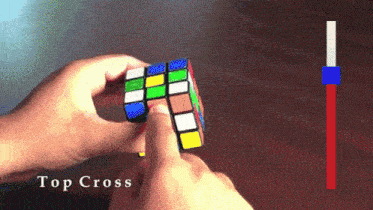 a person is holding a rubik 's cube and the word top cross is on the bottom right