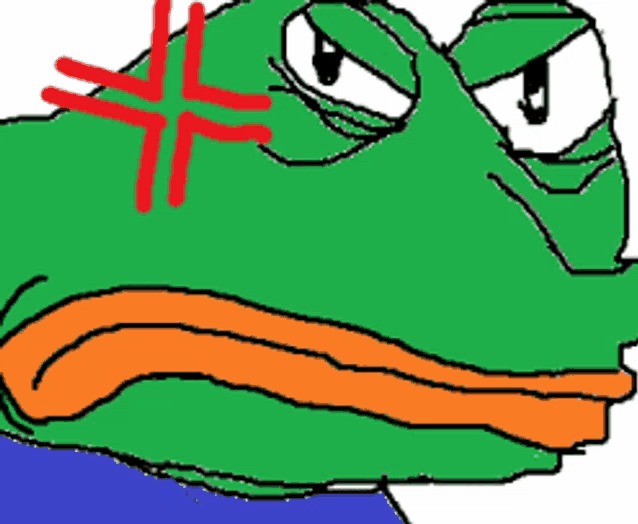 a drawing of a green frog with a red x on his forehead