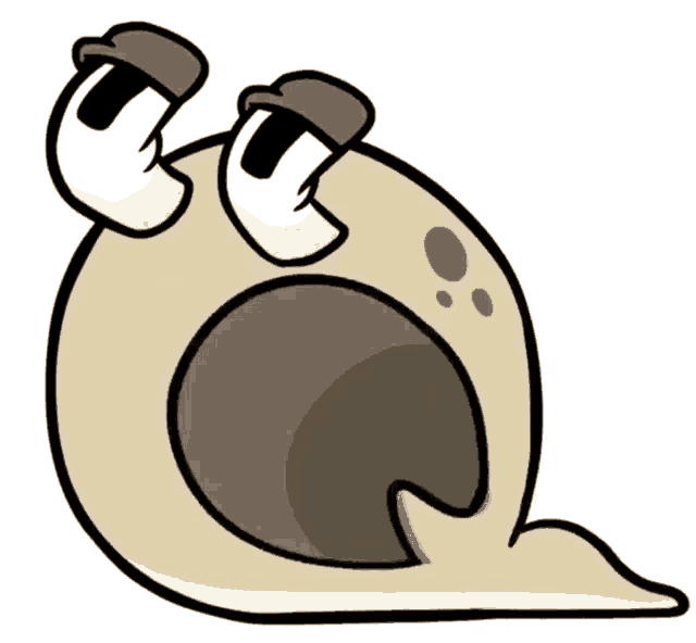 a cartoon drawing of a snail with its mouth open and a hat on