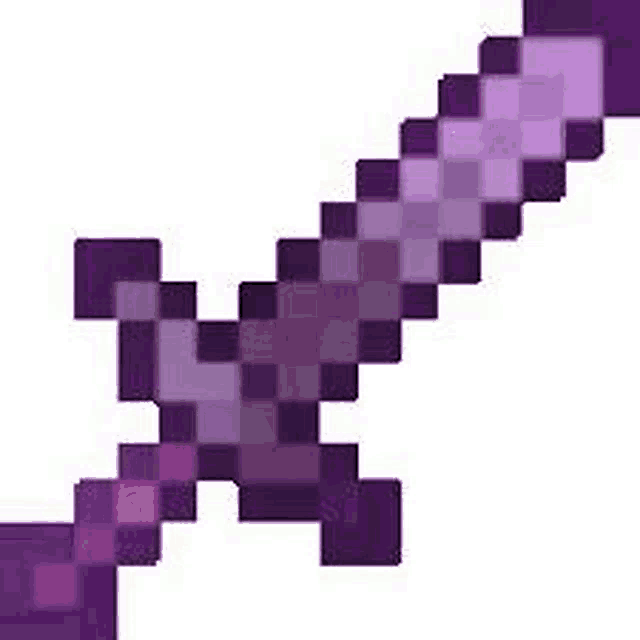 a pixel art of a purple sword with a purple blade on a white background .