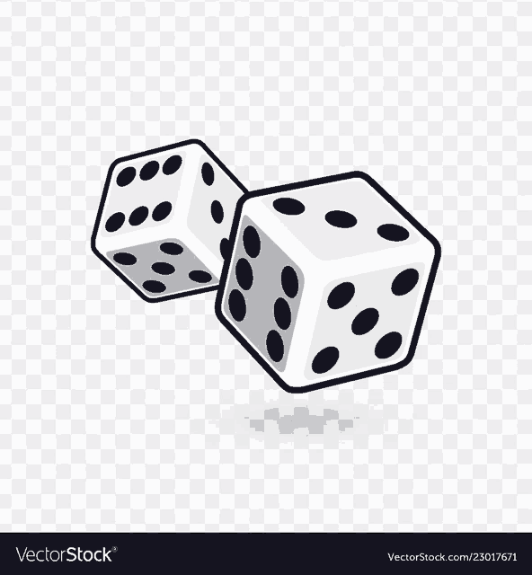 a pair of dice with black dots on a transparent background