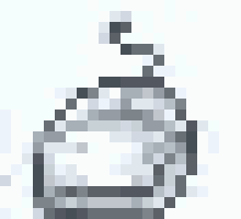 a pixel art drawing of a cupcake with a swirl on top on a white background .