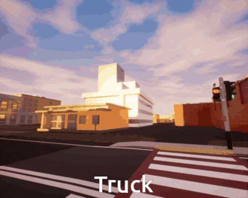 a computer generated image of a city street with the word truck on the bottom